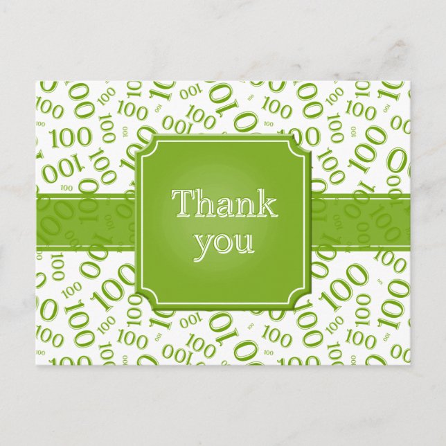 Postal Gracias Patrón de Número 100 Verde/Blanco (Anverso)