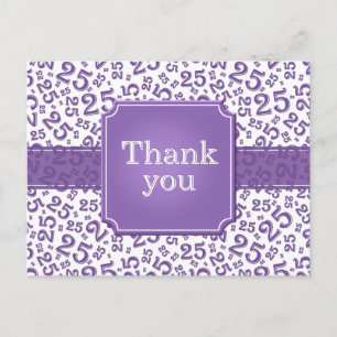 Postal Gracias Patrón de Número 25 Morado/Blanco