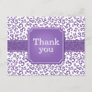 Postal Gracias Patrón de Número 35 Morado/Blanco