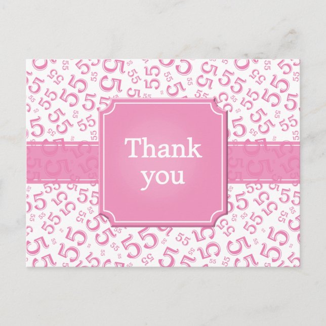 Postal Gracias Patrón de Número 55 Rosa/Blanco (Anverso)
