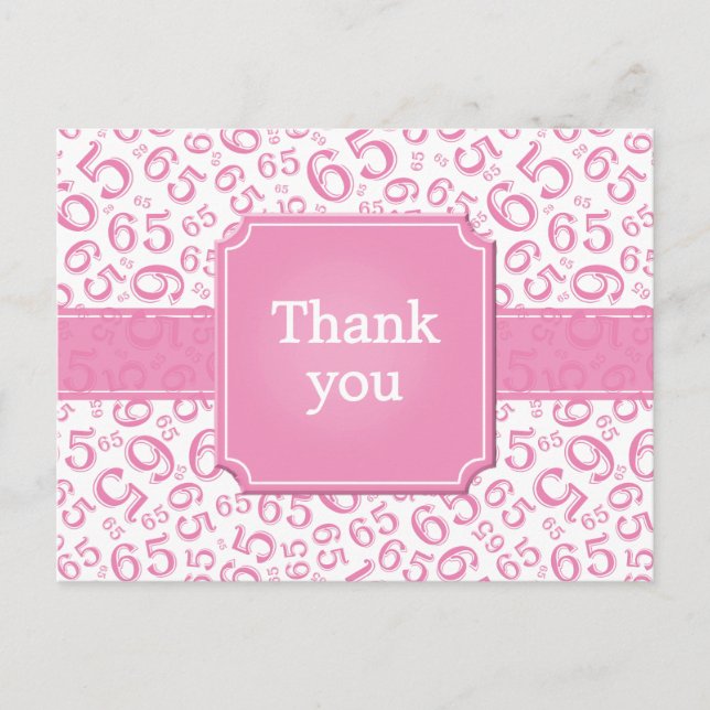 Postal Gracias Patrón de Número 65 Rosa/Blanco (Anverso)