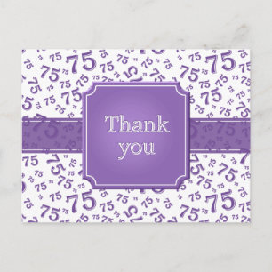 Postal Gracias Patrón de Número 75 Morado/Blanco