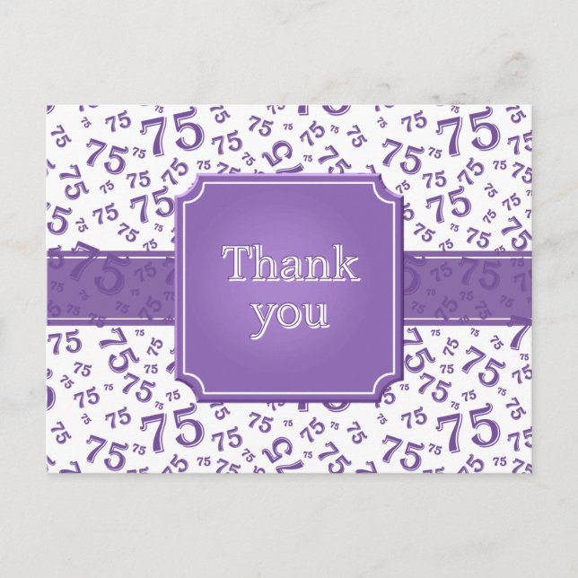 Postal Gracias Patrón de Número 75 Morado/Blanco (Anverso)