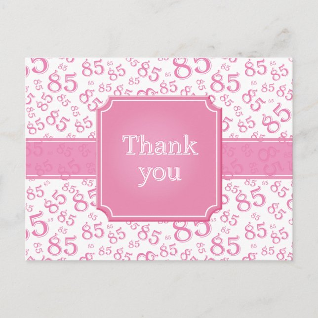 Postal Gracias Patrón de Número 85 Rosa/Blanco (Anverso)