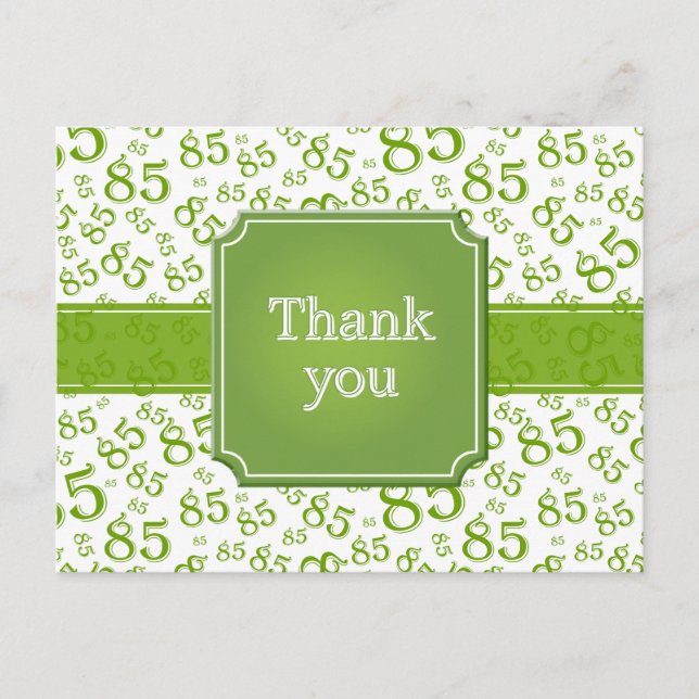 Postal Gracias Patrón de Número 85 Verde/Blanco (Anverso)