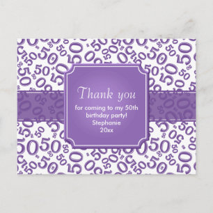 Postal Gracias Patrón de número aleatorio 50 Morado/Blanc