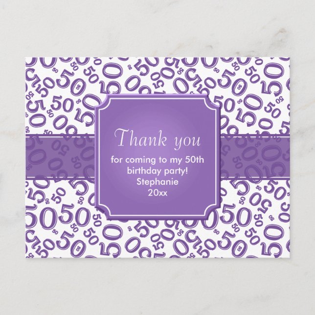 Postal Gracias Patrón de número aleatorio 50 Morado/Blanc (Anverso)