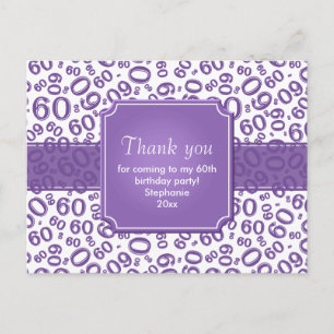 Postal Gracias Patrón de número aleatorio 60 Morado/Blanc