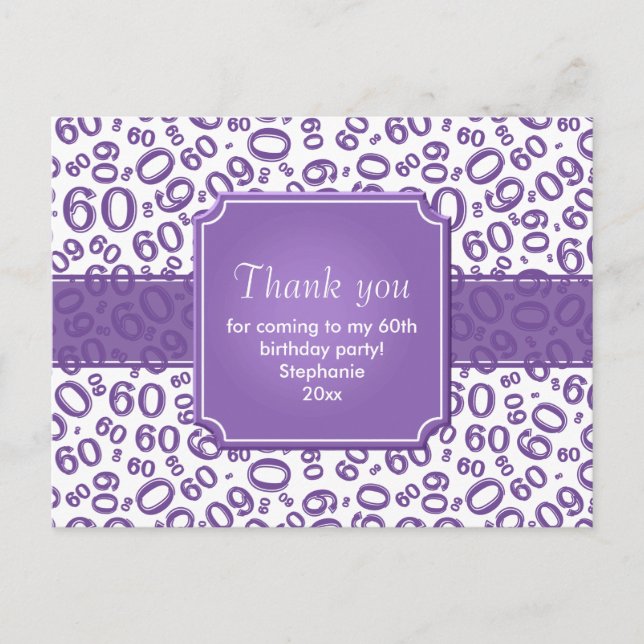 Postal Gracias Patrón de número aleatorio 60 Morado/Blanc (Anverso)