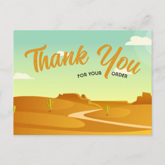 Postal gracias pedido con diseño de paisaje animado