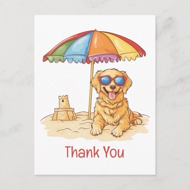 Postal Gracias Perro De Playa Golden Retriever (Anverso)
