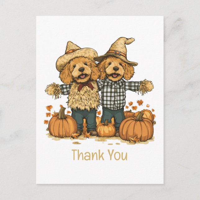Postal Gracias Perros Goldendoodle de la Cosecha de Otoño (Anverso)