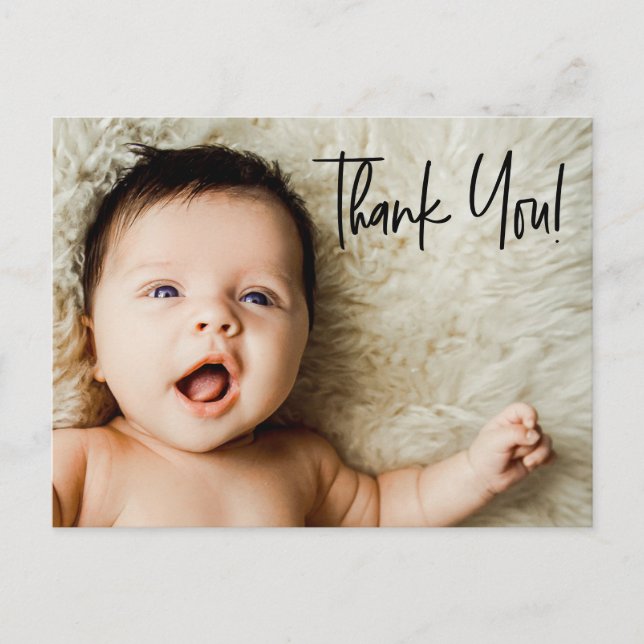 Postal Gracias personalizado con foto y mensaje del bebé (Anverso)