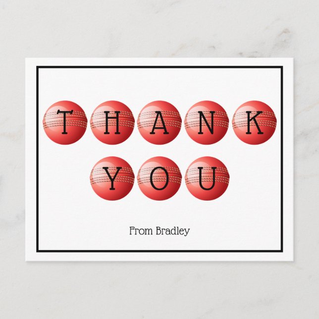 Postal Gracias Personalizado de críquet personalizado (Anverso)
