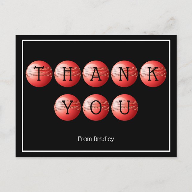 Postal Gracias Personalizado de críquet personalizado (Anverso)