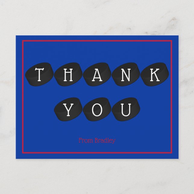 Postal Gracias Personalizado de pato de hockey sobre hiel (Anverso)