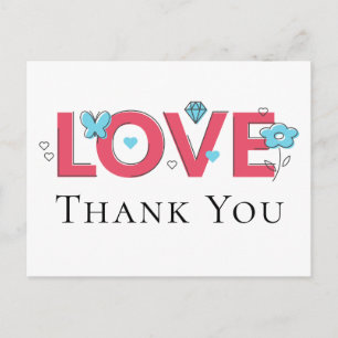 Postal Gracias Pink Amor Fiesta de Boda Mariposas Corazon