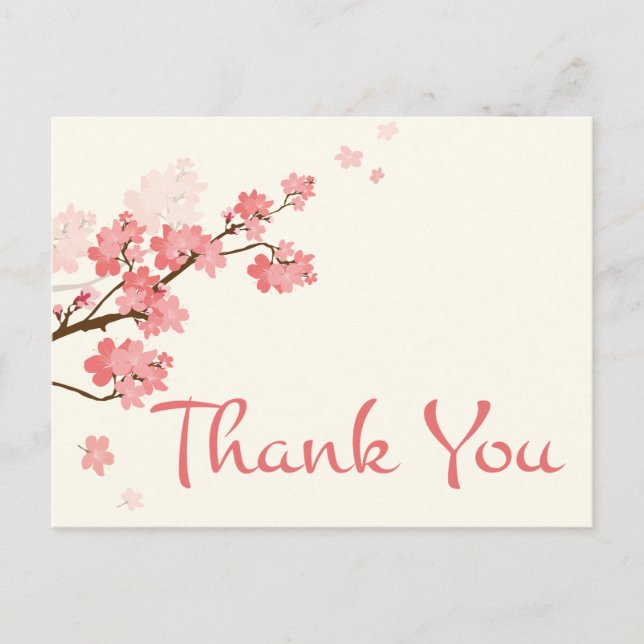 Postal Gracias Pink Cherry Blossom Floral Postcard (Anverso)
