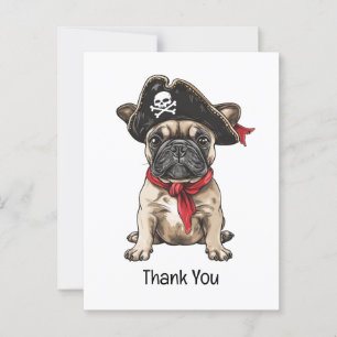 Postal Gracias Pirata Cráneo de Bulldog Francés Huesos Cr