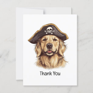 Postal Gracias Pirata Perro Retriever Dorado Calavera
