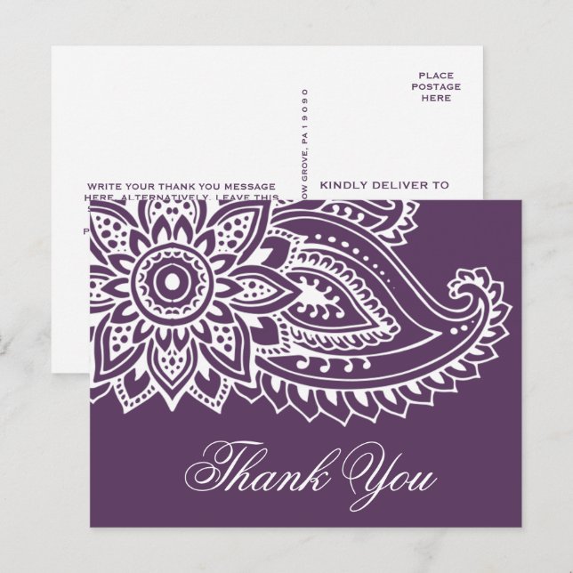 Postal Gracias Plum Indian Paisley (Anverso / Reverso)