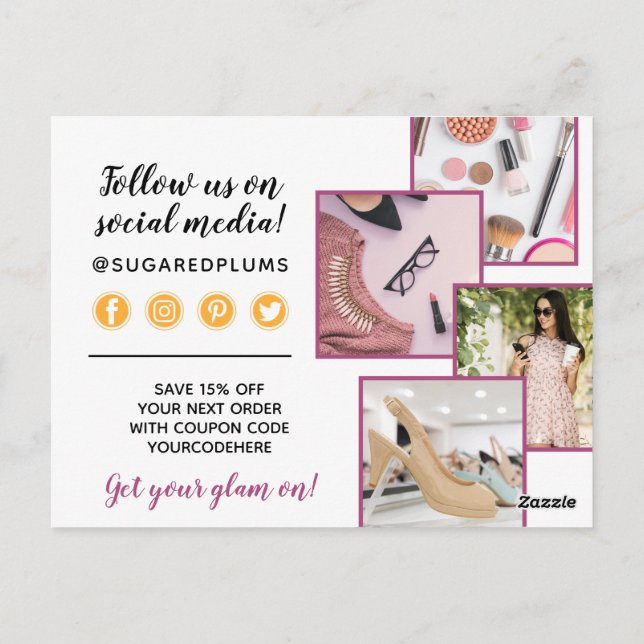 Postal Gracias Plum Purple & Gold Paint Strokes 4-Photo (Reverso)