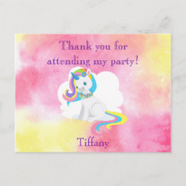 Postal Gracias por asistir a mi fiesta girly unicorn
