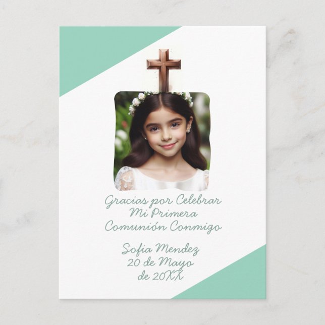 Postal Gracias por Celebrar Mi Primera Comunión con Foto  (Anverso)