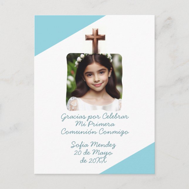 Postal Gracias por celebrar mi Primera Comunión con Foto (Anverso)
