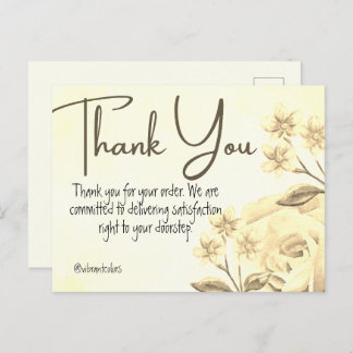 Postal Gracias por comprar acuarela floral amarilla