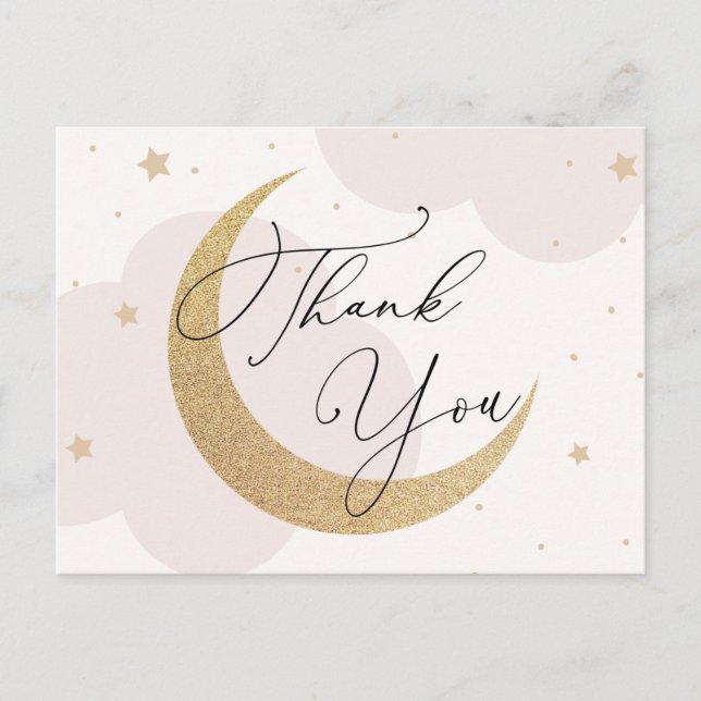 Postal Gracias por el Baby Shower azul Moon and Stars (Anverso)