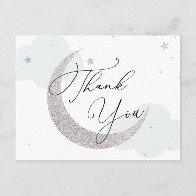 Postal Gracias por el Baby Shower azul Moon and Stars (Anverso)