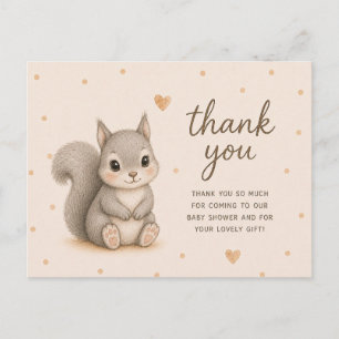 Postal Gracias por el Baby Shower del Bebé Ardilla Gris