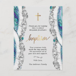 Postal Gracias por el bautismo en Piedra Mineral Plata y