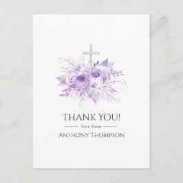 Postal Gracias por el bautismo floral de Lilac y Silver