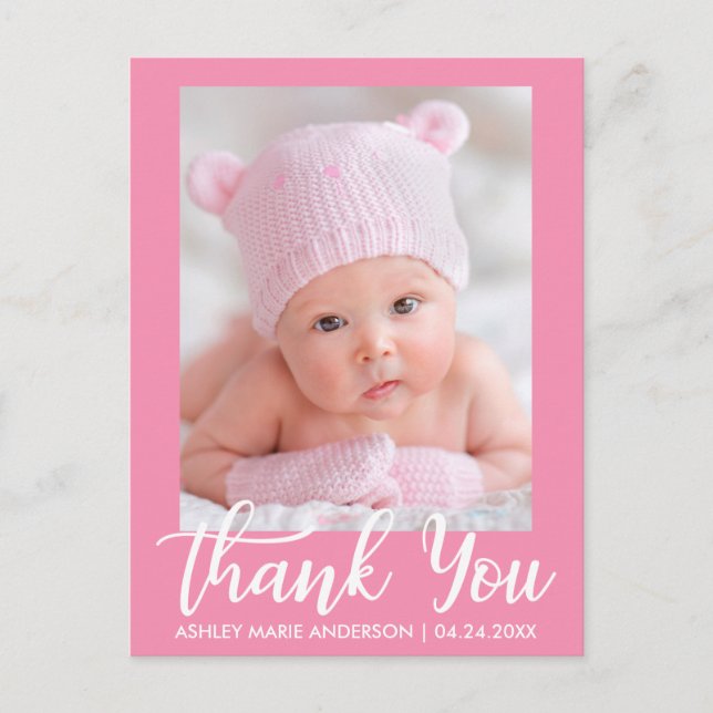 Postal Gracias por el Nuevo Bebé Rosa (Anverso)