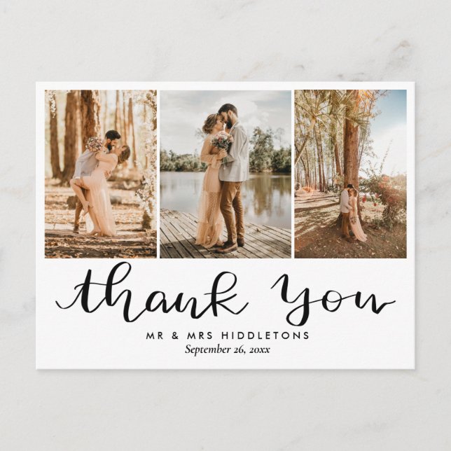 Postal Gracias por escrito a mano | Foto Boda moderna (Anverso)