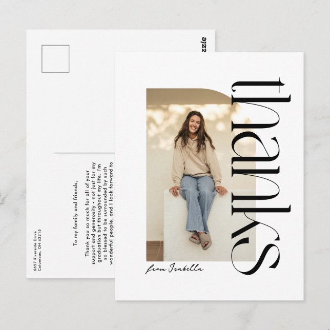 Postal Gracias por la audaz graduación moderna en blanco  (Anverso / Reverso)