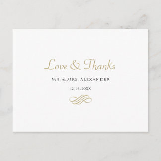 Postal Gracias por la boda minimalista en oro