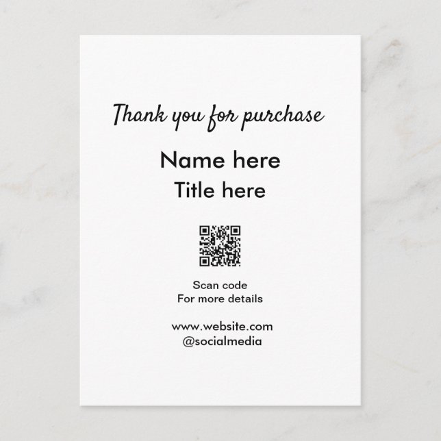 Postal Gracias por la compra nombre título aquí escanear  (Anverso)