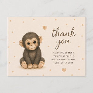 Postal Gracias por la fiesta de bebé del chimpancé bebé
