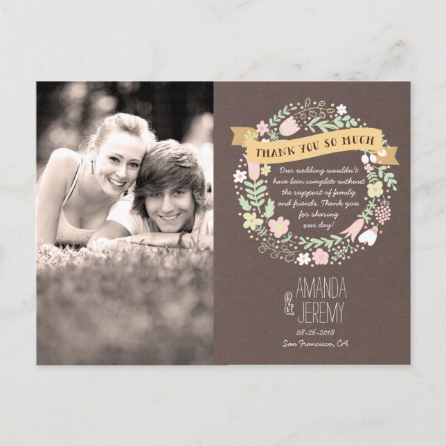 Postal Gracias Por La Flor Rusa Boho Pastel (Anverso)