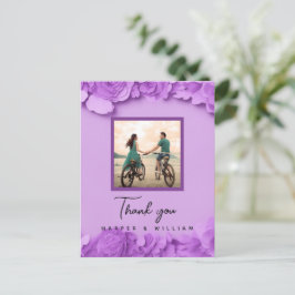 Postal Gracias por la foto de boda floral púrpura