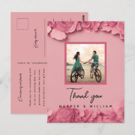 Postal Gracias por la foto de boda floral rosa