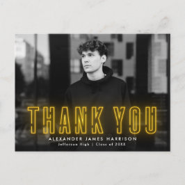 Postal Gracias por la graduación de fotos de neón amarill