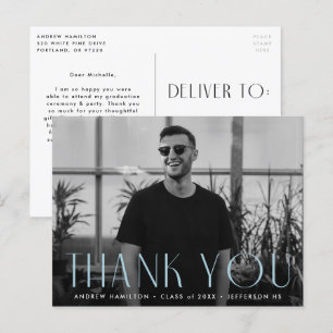 Postal Gracias por la graduación de fotos de Sky Blue Mod