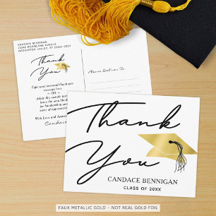 Postal Gracias por la graduación de oro negro con guiones