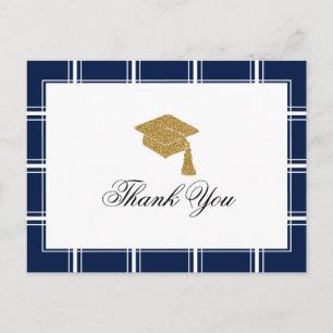 Postal Gracias por la graduación moderna de Blue Strip