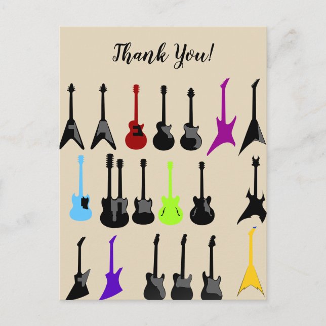 Postal Gracias por la impresión personalizada de guitarra (Anverso)