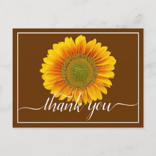 Postal Gracias por la moderna flor de girasol naranja y a